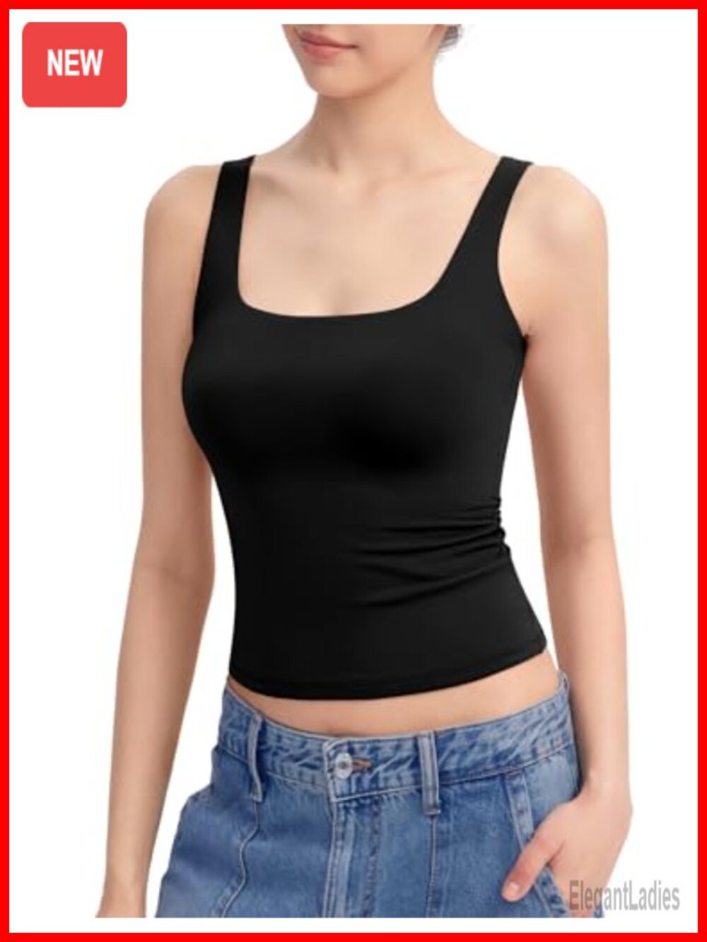 Double Lined Square Neck Tank Top Sleeveless Slim Fit Summer Basic Top